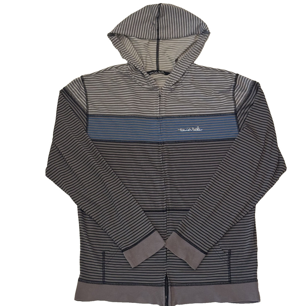 TRAVIS MATHEW HOODIE MEDIUM SWEATSHIRT FULL ZIP PIMA COTTON GRAY STRIPE SIZE XL